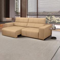 Imagem de Sofá Decorativo Barbosa 3 Lugares Sala de estar 250cm Reclinável e Retrátil Couro Nude G88 - Gran Belo