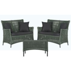 Imagem de 2 Sofá Área e Mesa Igapó Alumínio Pintura Preta Corda Náutica Estofado Impermeável Almofada 11 Trama