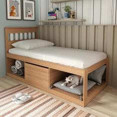 Imagem de Cama Solteiro 1 Porta CM8037 Tecno Mobili - Amendoa/Branco