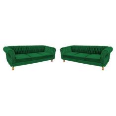 Imagem de Dois Sofás Chesterfield Capitone Duque Suede Verde Bandeira - Novo Enc