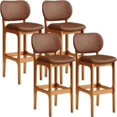 Imagem de Kit 04 Banquetas Alta Para Cozinha Madeira Fixa Betta L02 Imbuia Couríssimo Marrom - Lyam Decor