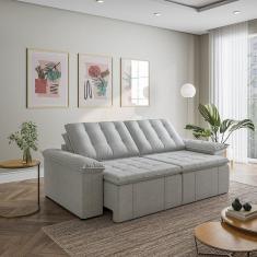 Imagem de Sofá Cama Retrátil e Reclinável 3 Lugares 260cm em Linho com Molas Palmeira Cabecasa Madeiramadeira Prata