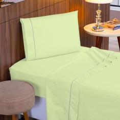 Imagem de Jogo De Cama Solteiro 140 Fios Ponto Palito Verde Valle Enxovais 3 Peç