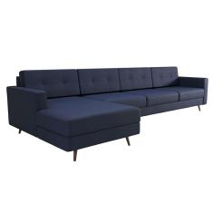Imagem de Sofá 4 Lugares Living com Chaise Esquerdo Pé Palito Linho Cotton Azul Marinho