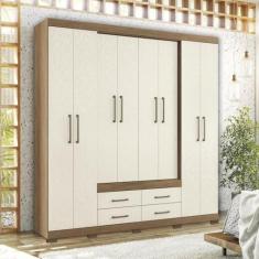 Imagem de Guarda-roupa Casal 8 Portas 4 Gavetas Nápoles com Pés Jatobá/areia