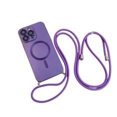 Imagem de Capa magnética de cordão crossbody para iPhone 15 14 13 12 11 Pro Max Plus X XS XR Capa de proteção de câmera de TPU macio, roxo escuro, para iPhone 13 Pro