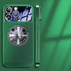 Imagem de Capa magnética de dissipação de calor para iPhone 13 11 12 14 15 Pro Max lente de vidro de malha galvanizada ampliar logotipo capa de telefone, verde, para iphone 13 Pro