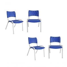 Imagem de Kit 4 Cadeiras Iso Para Escola Escritório Comércio Azul Base Branca