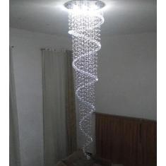 Imagem de Lustre De Cristal Legítimo Espiral Com 2,10 Metros De Altura, Base De Inox Espelhado Com 50CM Diâm.