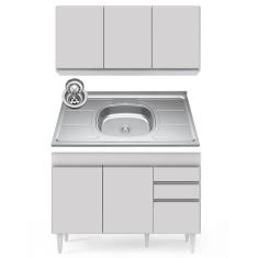 Imagem de Armário Aéreo E Balcão Com Pia 120Cm Michigan Branco