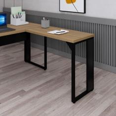 Imagem de Mesa Retangular Auxiliar Direita/esquerda Pé Metálico Amadeirado /Preto