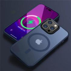 Imagem de Capa de telefone fosca translúcida fosca para iphone 15 14 13 12 11 pro max plus capa magnética de carregamento sem fio, azul escuro, para iphone 12