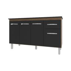 Imagem de Balcão Cozinha Armário Gabinete Camila Savana Preto Com Tampo Tampão 140 cm Mobília Decor Preto