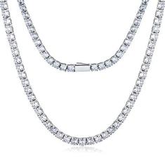 Imagem de Zsllzm Colar de tênis para homens e mulheres, corrente de tênis de aço inoxidável 4/5 mm, 1 fileira de cravação de pinos 5A+ zircônia cúbica que nunca desbota com gelo, gargantilha ou pulseira, joia