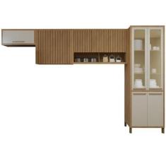 Imagem de Cozinha Completa Torino com Paneleiro Vidro Reflecta e 3 Armários Aéreos Cinamomo/Off White