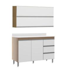 Imagem de Cozinha Compacta Balcão Tampo Armário Aéreo Basculante Branco - Menu M