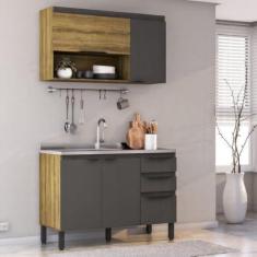 Imagem de Cozinha Modulada 2 Peças 1 Aéreo 1 Balcão Magnólia Mel/Grafite