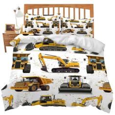 Imagem de Conjunto de cama de trator com tema de construção de caminhão, conjunto de edredom de carros e crianças, decoração de quarto, solteiro, macio, casal queen, tamanho king, capa de edredom com 2 fronhas