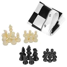Imagem de Conjunto de Jogo de Xadrez, Damas de Plástico Portátil, Jogo de Tabuleiro Internacional, Entretenimento Medieval, Preto e Branco