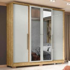 Imagem de Guarda-Roupa Casal Monaco 4 Portas 2 Gavetas com Espelho Marrocos/Off White - Mx Móveis