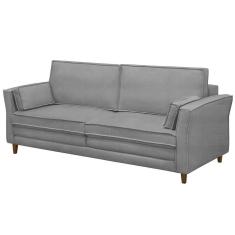 Imagem de Sofá Living 3 Lugares 220Cm Pés Madeira Efraim F05 Veludo Prata - Mpozenato
