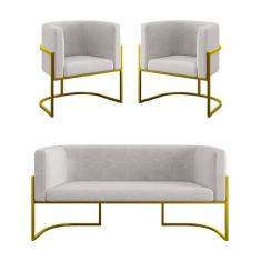 Imagem de Kit Sofá 2 Lugares + 2 Poltronas Para Recepção Balaqui Bege