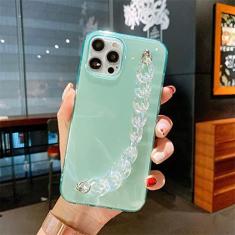 Imagem de Pulseira de pulso cristal transparente de luxo com corrente para iPhone 11 13 14 Pro XR Xs Max 12mini SE2 6 7 8 Plus Capa de silicone macio, verde claro, para 6 Plus 6S Plus