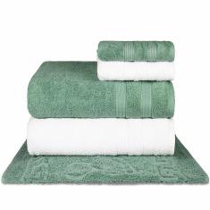 Imagem de Jogo de Toalhas Fio Penteado Extra Macia 5 Peças - Comfort (Verde + Branco)