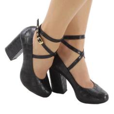 Imagem de Boneca Salto Bloco 9cm Preto Croco Ecológica Er256 - Emília Ribeiro