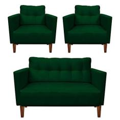 Imagem de Kit Sofá Retrô Namoradeira 2 Lugares e 02 Poltronas Livia Suede Verde - D'Rossi