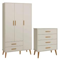 Imagem de Comoda Gaveteiro e Guarda Roupa Isis Retrô 3 Portas 2 Gavetas Areia Fosco - Reller