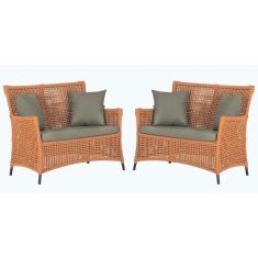 Imagem de 2 Sofás área Externa Igapó Alumínio Preta Corda Náutica E8 Terra Cota