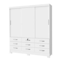 Imagem de Guarda Roupa Casal 3 Portas Correr 9 Gavetas MDP Branco - San Marino