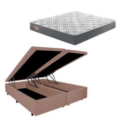 Imagem de Cama Box Queen Baú Suede Bege + Colchão Adapto Ecoflex Mola Ensacada 1