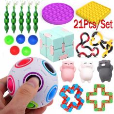 Imagem de Kit com 21 peças Fidget Toy Brinquedo Sensorial e Alívio de Stress Push Pop It