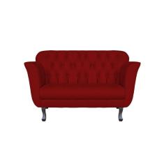 Imagem de Namoradeira Decorativa Dália Couro Vermelho 2 Lugares Pés Madeira Ms Decor