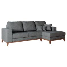 Imagem de Sofá 3 Lugares Belgrado com Chaise Direito Linho Cinza 230 cm