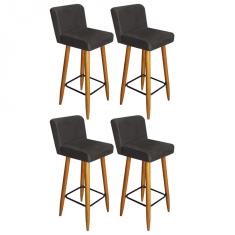 Imagem de Kit 04 Banqueta Alta Com Encosto Lana Para Cozinha Bar Balcão Bistrô Pé Palito Castanho Suede  - Ahazzo Móveis