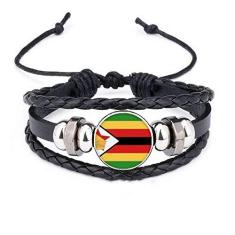 Imagem de DIYthinker Pulseira com contas de couro trançado com bandeira nacional da África Zimbabwe