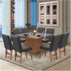 Imagem de Conjunto de Mesa para Sala de Jantar com 8 Cadeiras Tampo de Vidro Onix Cedro / Grafite