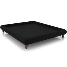 Imagem de Cama Casal Base Box Pés De Madeira 156cm Otto P05 Veludo Preto- Lyam D