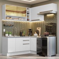 Imagem de Cozinha Compacta Americana 13 Peças (1 Torre Quente + 5 Aéreos + 3 Balcões + 1 Porta Toalha + 3 Tampos) CZ268 Branco - Henn