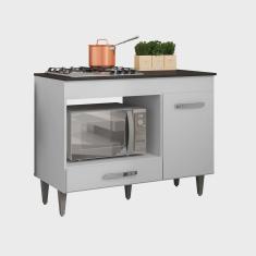 Imagem de Balcão de Cozinha Carla com Tampo mdp Onix para Cooktop de 4 Bocas com Porta e Gaveta Branco - Móveis Leartam