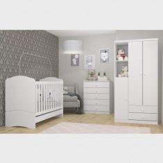 Imagem de Quarto de Bebê com Guarda-roupa 3 Portas Cômoda e Berço 3 em 1 com Colchão Espresso Móveis