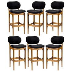 Imagem de Kit 6 Banquetas Alta Decor 50 x 104 Cm Madeira Maciça Imbuia Suede Preto L14 - RMI