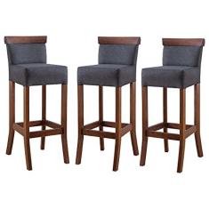 Imagem de Kit 3 Banquetas Alta com Encosto Estofada 36x100 Cm Diamantina Madeira Maciça Linho Cinza L67 - RMI