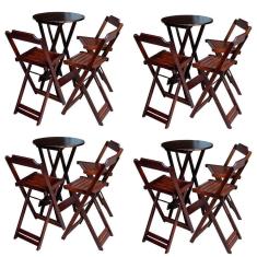 Imagem de Kit 4 Conjuntos De Mesa Bistrô Dobravel Em Madeira Maciça Com 3 Banquetas Altas - Imbuia - Marrom