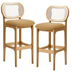 Imagem de Kit 02 Banquetas Altas Para Cozinha Bancada Sala Tela Betta Fixa L02 Bouclê Mostarda - Lyam