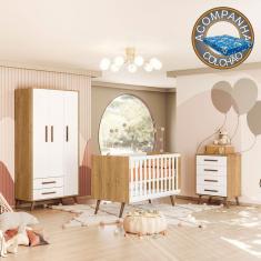Imagem de Quarto de Bebê Completo Qencanto Retrô Qmovi Freijó Branco Acetinado + Colchão Ortobom