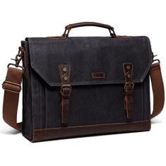 Imagem de Bolsa Mensageiro para Homens, VASCHY Vintage Bolsa de Homem Bolsa de Lona e Couro para Laptop Bolsa de Ombro Pasta de Negócios
